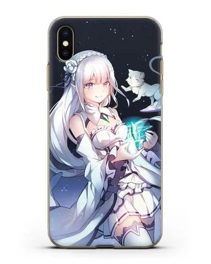 Чехол аниме Re:zero жизнь с нуля - Эмилия с кристаллом силиконовый для iPhone XS Max