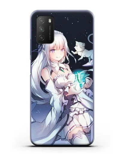 Чехол аниме Re:zero жизнь с нуля - Эмилия с кристаллом силиконовый для Xiaomi Poco M3