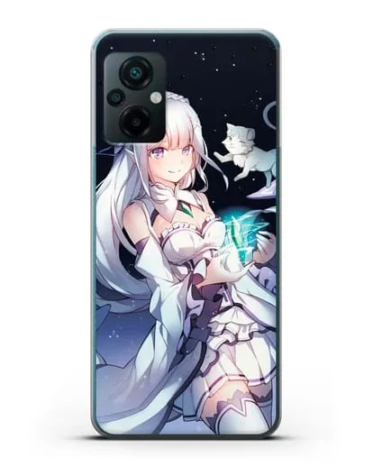 Чехол аниме Re:zero жизнь с нуля - Эмилия с кристаллом силиконовый для Xiaomi Poco M5