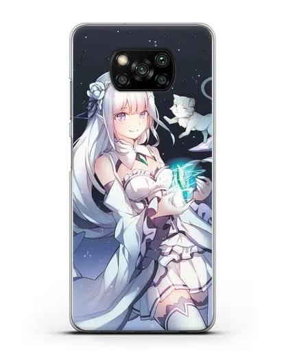 Чехол аниме Re:zero жизнь с нуля - Эмилия с кристаллом силиконовый для Xiaomi Poco X3 Pro