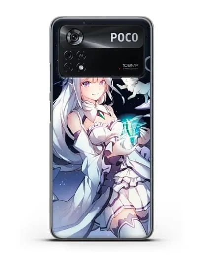 Чехол аниме Re:zero жизнь с нуля - Эмилия с кристаллом силиконовый для Xiaomi Poco X4 Pro