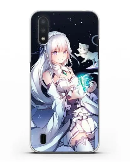 Чехол аниме Re:zero жизнь с нуля - Эмилия с кристаллом силиконовый для Samsung Galaxy A01 [SM-A015F]