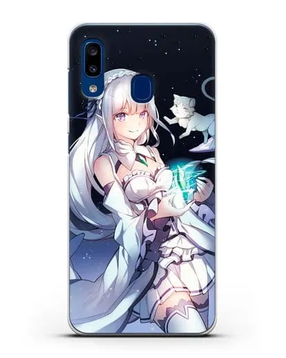 Чехол аниме Re:zero жизнь с нуля - Эмилия с кристаллом силиконовый для Samsung Galaxy A20 [SM-A205FN]