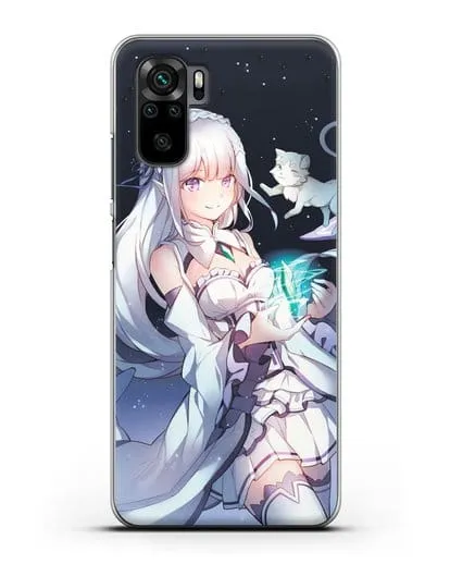 Чехол аниме Re:zero жизнь с нуля - Эмилия с кристаллом силиконовый для Xiaomi Redmi Note 10