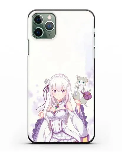 Чехол аниме Re:zero жизнь с нуля - Эмилия и Пак силиконовый для iPhone 11 Pro