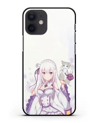 Чехол аниме Re:zero жизнь с нуля - Эмилия и Пак силиконовый для iPhone 12 mini