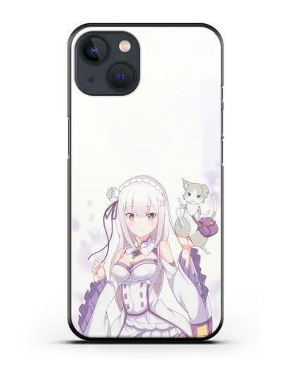 Чехол аниме Re:zero жизнь с нуля - Эмилия и Пак силиконовый для iPhone 13 Mini
