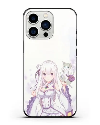 Чехол аниме Re:zero жизнь с нуля - Эмилия и Пак силиконовый для iPhone 13 Pro