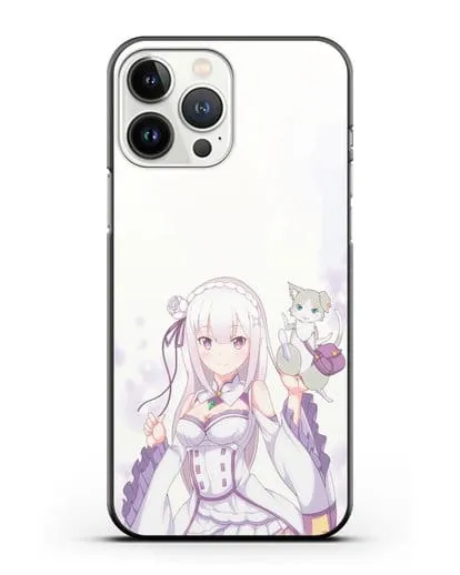 Чехол аниме Re:zero жизнь с нуля - Эмилия и Пак силиконовый для iPhone 13 Pro Max