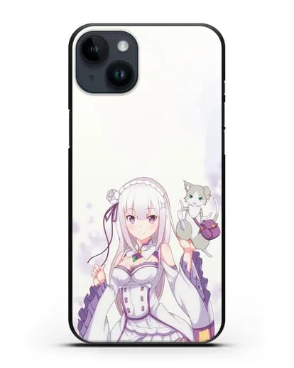Чехол аниме Re:zero жизнь с нуля - Эмилия и Пак силиконовый для iPhone 14 Plus