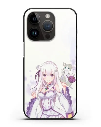 Чехол аниме Re:zero жизнь с нуля - Эмилия и Пак силиконовый для iPhone 14 Pro