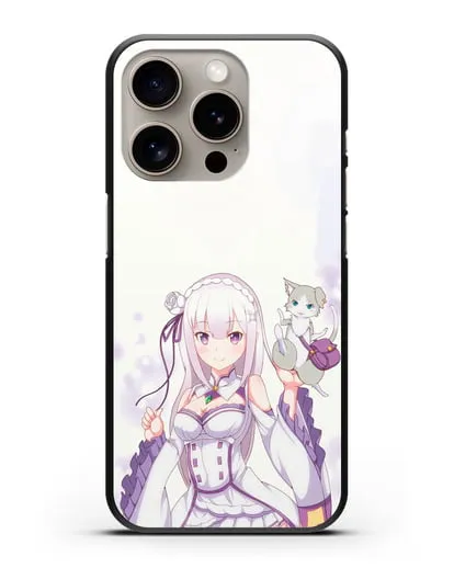 Чехол аниме Re:zero жизнь с нуля - Эмилия и Пак силиконовый для iPhone 15 Pro