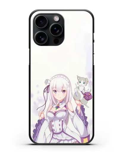 Чехол аниме Re:zero жизнь с нуля - Эмилия и Пак силиконовый для iPhone 15 Pro Max