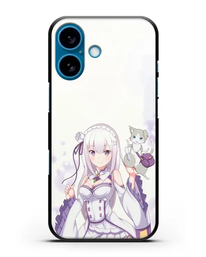 Чехол аниме Re:zero жизнь с нуля - Эмилия и Пак силиконовый для iPhone 16