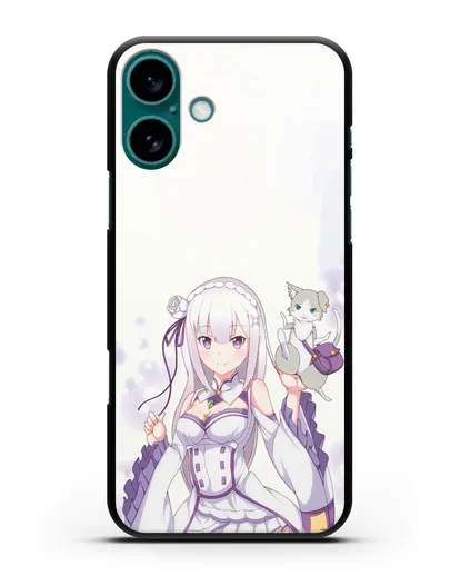 Чехол аниме Re:zero жизнь с нуля - Эмилия и Пак силиконовый для iPhone 16 Plus