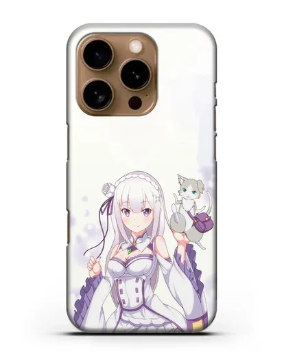 Чехол аниме Re:zero жизнь с нуля - Эмилия и Пак силиконовый для iPhone 16 Pro