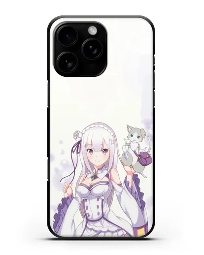 Чехол аниме Re:zero жизнь с нуля - Эмилия и Пак силиконовый для iPhone 16 Pro Max