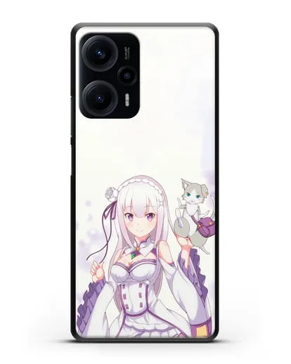 Чехол аниме Re:zero жизнь с нуля - Эмилия и Пак силиконовый для Xiaomi Poco F5
