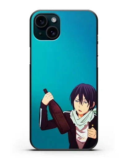 Чехол аниме Бездомный бог - Ято с выпивкой силиконовый для iPhone 15 Plus