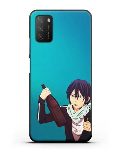 Чехол аниме Бездомный бог - Ято с выпивкой силиконовый для Xiaomi Poco M3