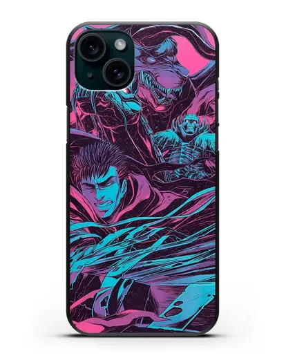 Чехол аниме Берсерк - Гатс против монстров силиконовый для iPhone 15 Plus