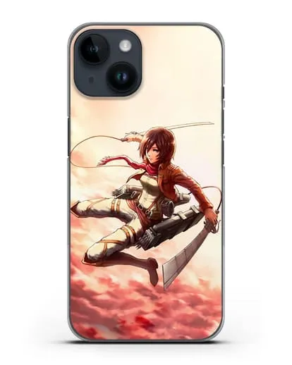 Чехол аниме Атака Титанов - Микаса в небе силиконовый для iPhone 14