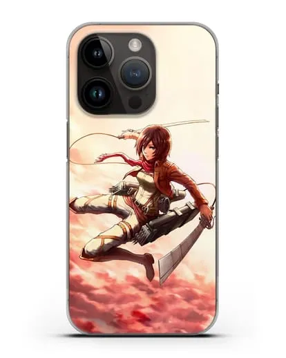 Чехол аниме Атака Титанов - Микаса в небе силиконовый для iPhone 14 Pro