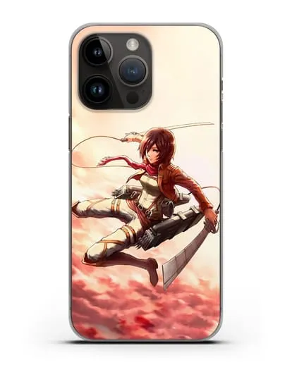Чехол аниме Атака Титанов - Микаса в небе силиконовый для iPhone 14 Pro Max