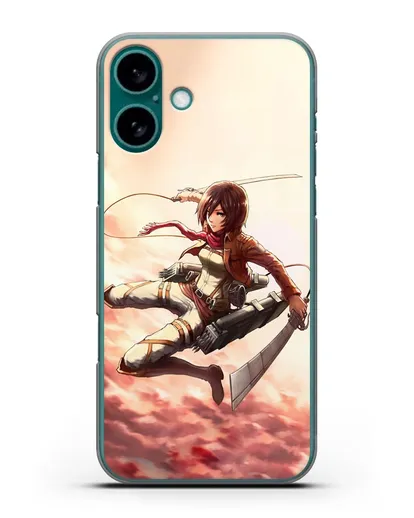 Чехол аниме Атака Титанов - Микаса в небе силиконовый для iPhone 16 Plus