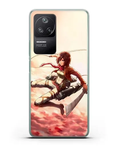 Чехол аниме Атака Титанов - Микаса в небе силиконовый для Xiaomi Poco F4