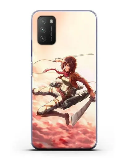 Чехол аниме Атака Титанов - Микаса в небе силиконовый для Xiaomi Poco M3