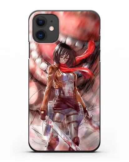 Чехол аниме Атака Титанов - Микаса против титана силиконовый для iPhone 11