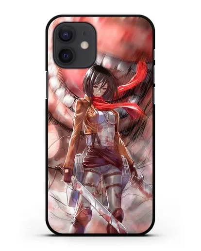 Чехол аниме Атака Титанов - Микаса против титана силиконовый для iPhone 12