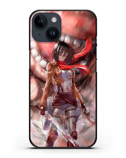 Чехол аниме Атака Титанов - Микаса против титана силиконовый для iPhone 14