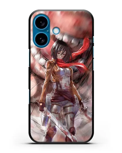Чехол аниме Атака Титанов - Микаса против титана силиконовый для iPhone 16