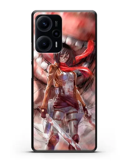 Чехол аниме Атака Титанов - Микаса против титана силиконовый для Xiaomi Poco F5