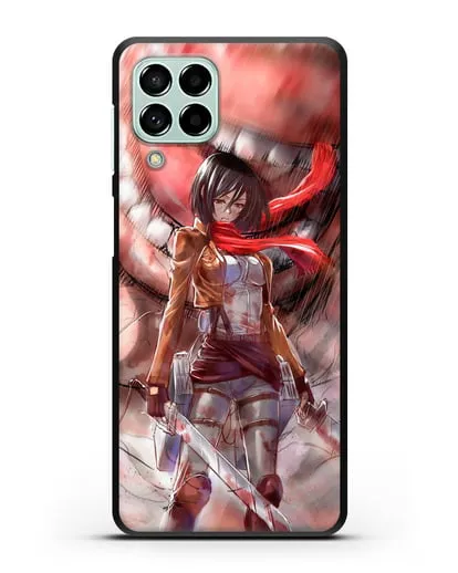 Чехол аниме Атака Титанов - Микаса против титана силиконовый для Samsung Galaxy M53 [SM-M536]