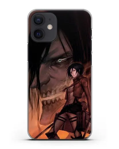 Чехол аниме Атака Титанов - Микаса и Эрен силиконовый для iPhone 12 mini