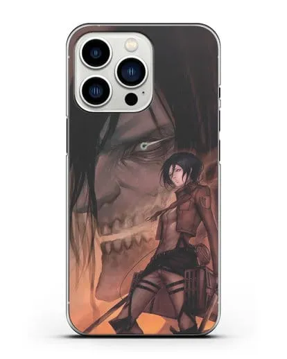 Чехол аниме Атака Титанов - Микаса и Эрен силиконовый для iPhone 13 Pro