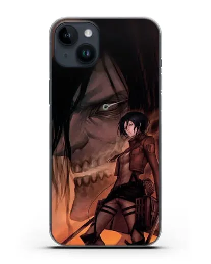 Чехол аниме Атака Титанов - Микаса и Эрен силиконовый для iPhone 14 Plus