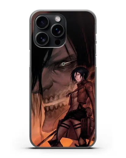 Чехол аниме Атака Титанов - Микаса и Эрен силиконовый для iPhone 15 Pro Max