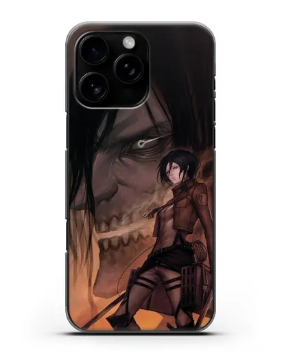 Чехол аниме Атака Титанов - Микаса и Эрен силиконовый для iPhone 16 Pro Max