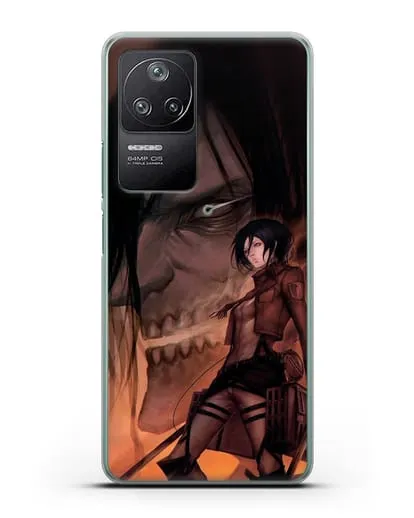 Чехол аниме Атака Титанов - Микаса и Эрен силиконовый для Xiaomi Poco F4
