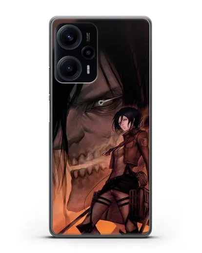 Чехол аниме Атака Титанов - Микаса и Эрен силиконовый для Xiaomi Poco F5