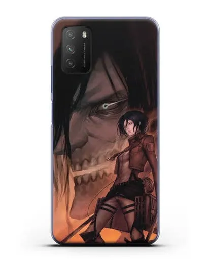 Чехол аниме Атака Титанов - Микаса и Эрен силиконовый для Xiaomi Poco M3