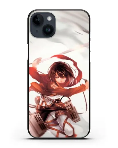Чехол аниме Атака Титанов - Микаса в бою силиконовый для iPhone 14 Plus