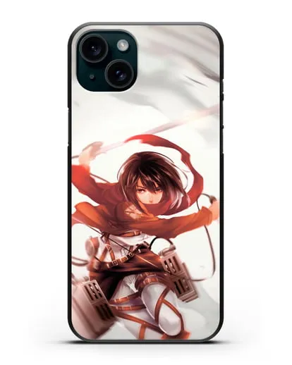 Чехол аниме Атака Титанов - Микаса в бою силиконовый для iPhone 15 Plus