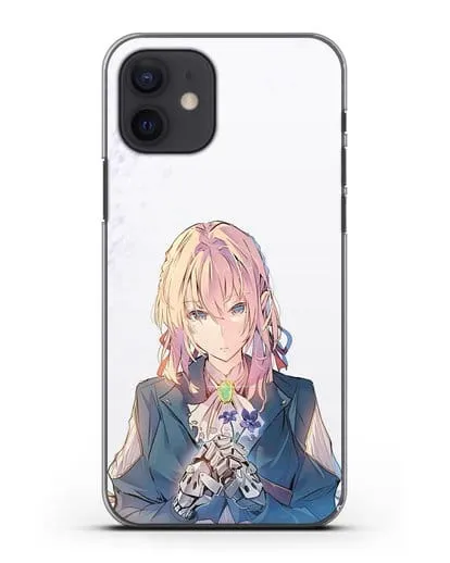 Чехол аниме Вайолет Эвергарден - Вайолет с цветами силиконовый для iPhone 12