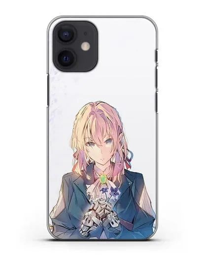 Чехол аниме Вайолет Эвергарден - Вайолет с цветами силиконовый для iPhone 12 mini