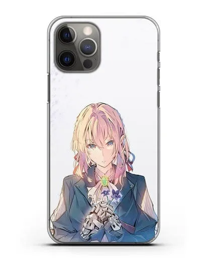 Чехол аниме Вайолет Эвергарден - Вайолет с цветами силиконовый для iPhone 12 Pro